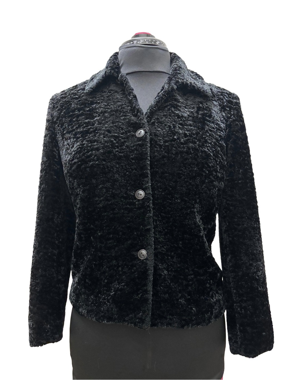 Vintage Mario Serrani Black Textured Faux Lamb Fur Jacket Coat